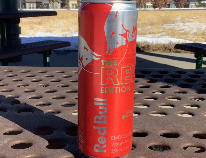 A can of Red Bull Red edition