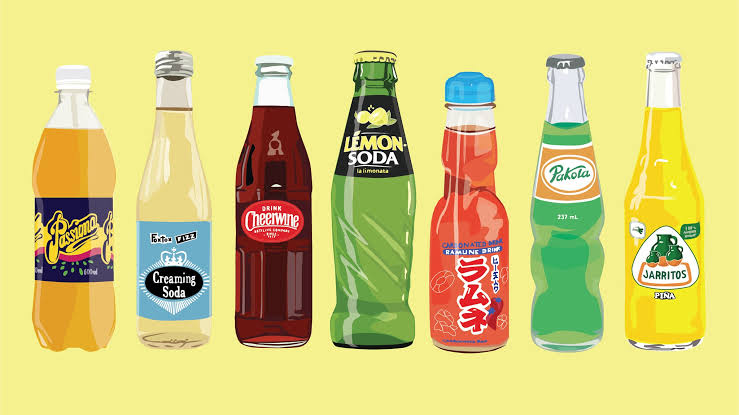 Bottles of different carbonated drinks