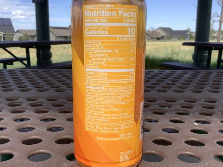 Nutrition facts of Bai Boost on the back of the bottle 