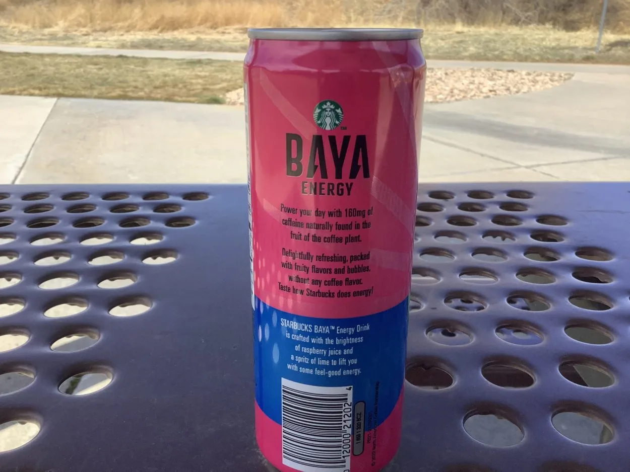 Back side of Baya energy drink