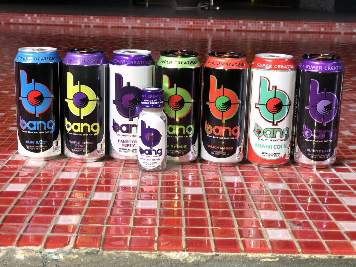 Eight servings of Bang energy drink in different flavors