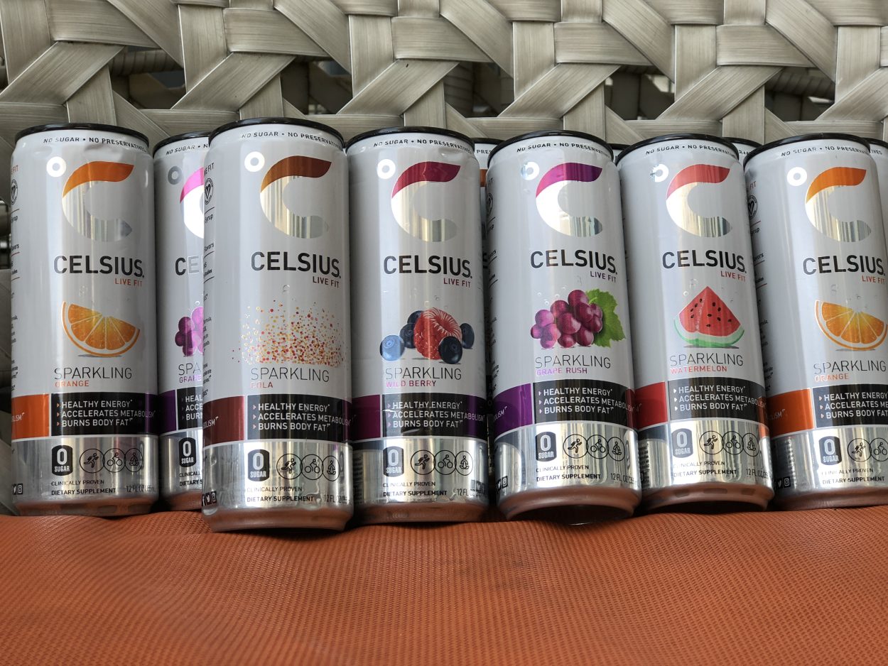 Multiple cans of Celsius in five different flavors 