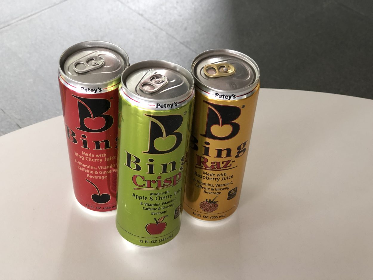 Three cans of Bing energy drink