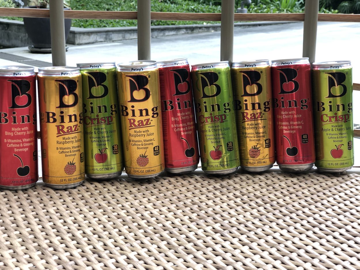 Nine cans of Bing energy drink in different flavors