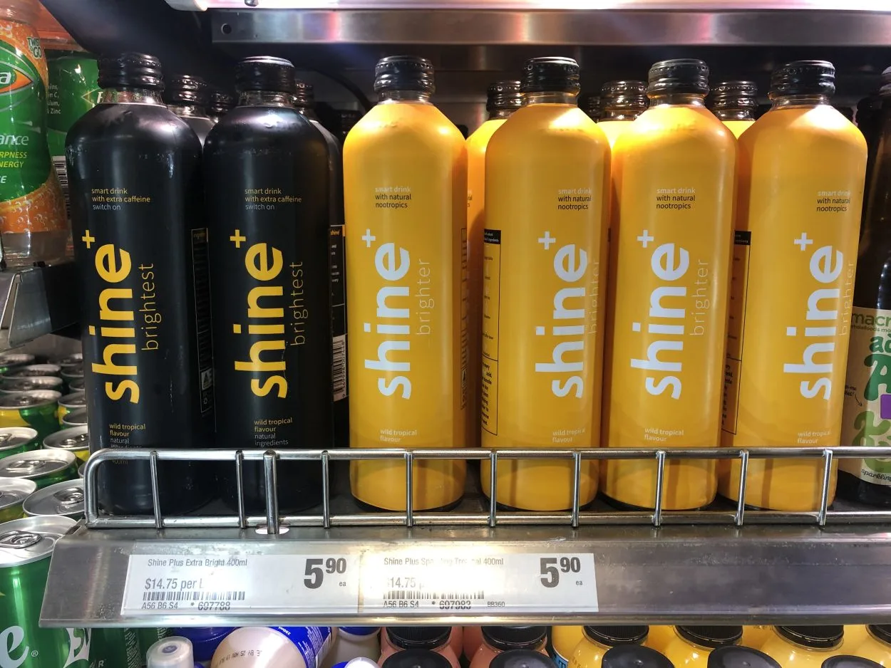 Bottles of Shine nergy drink in two different versions