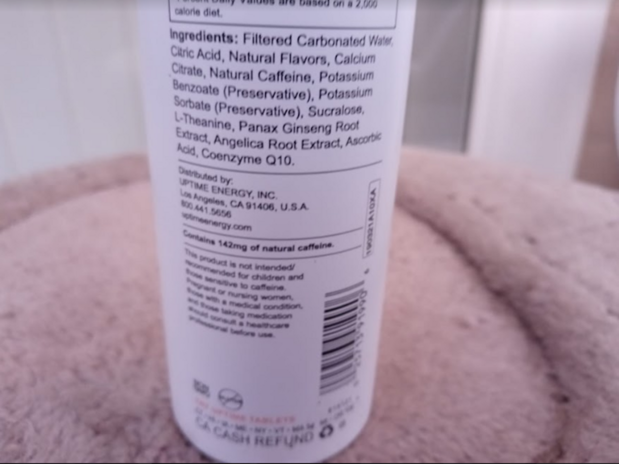 Ingredients used in one bottle of Uptime Energy