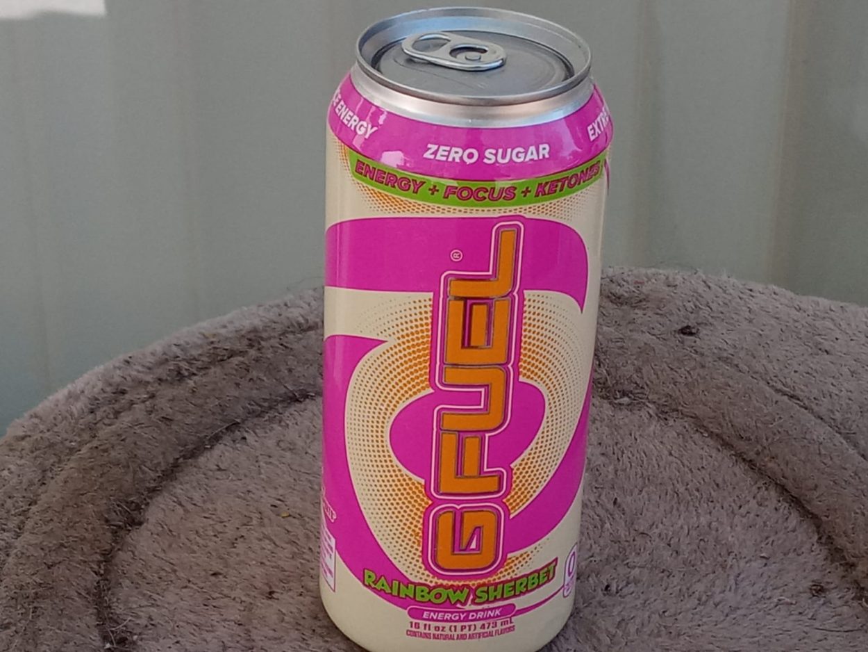 A can of G Fuel in RAINBOW SHERBET flavor