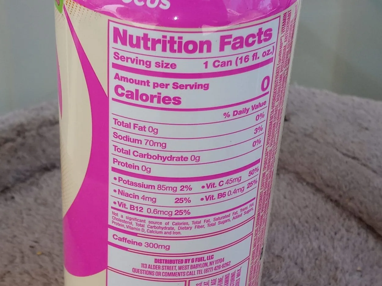 Nutritional facts of G Fuel can