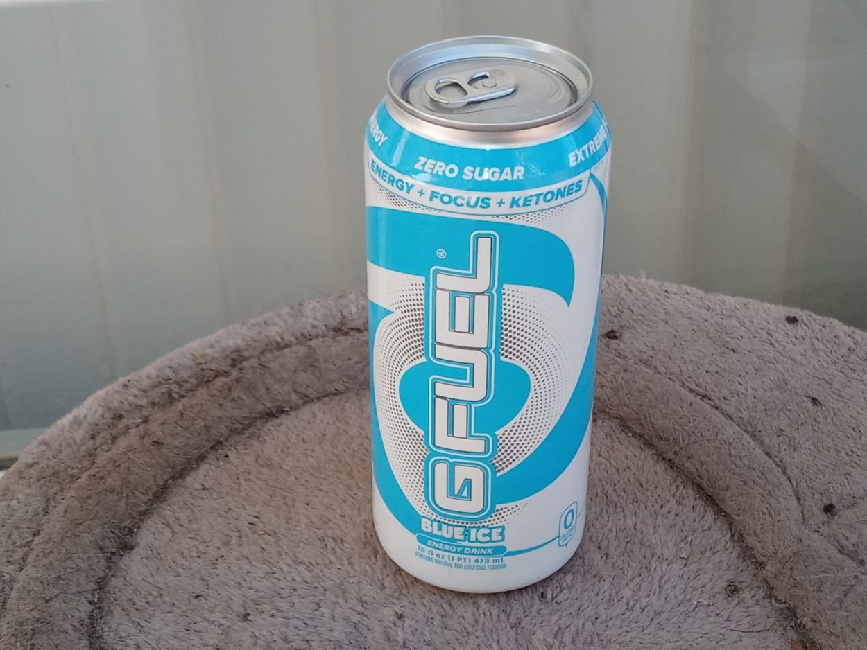 A can of G Fuel in Blue Ice flavor