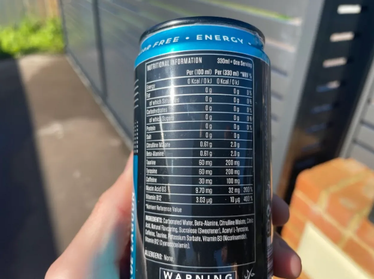 ABE Energy drink nutritional information.