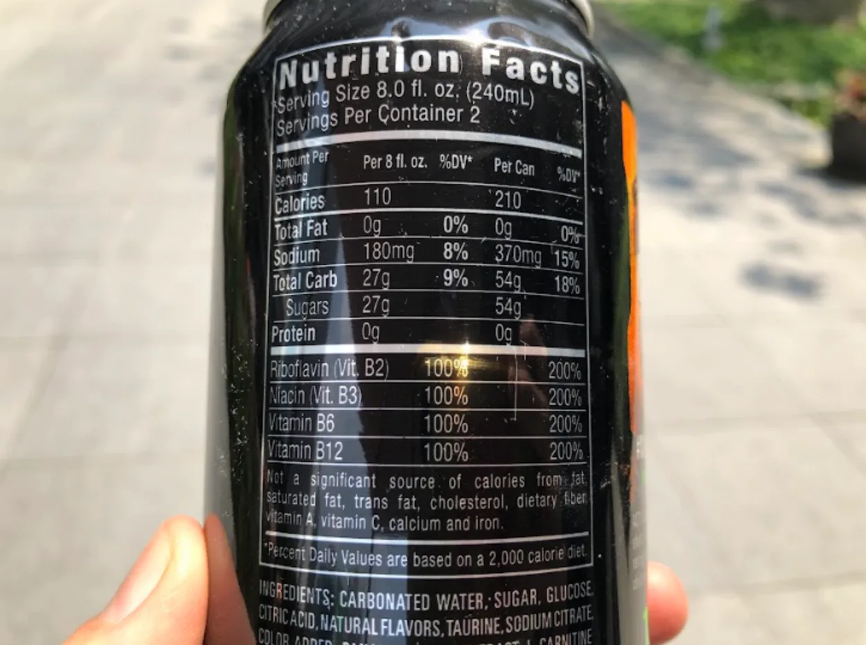 Nutrition information about Monster Energy Drink.