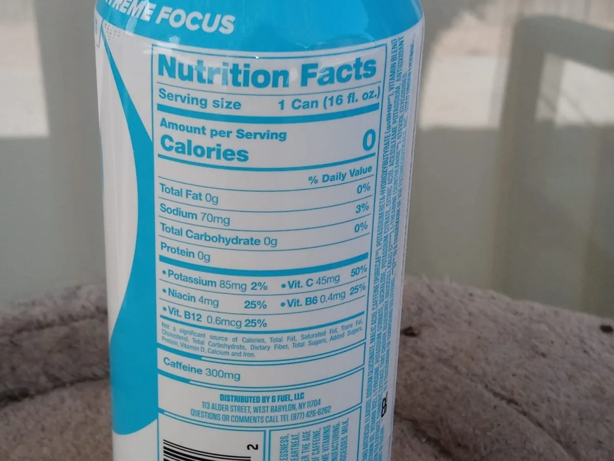 Nutrition facts of G Fuel