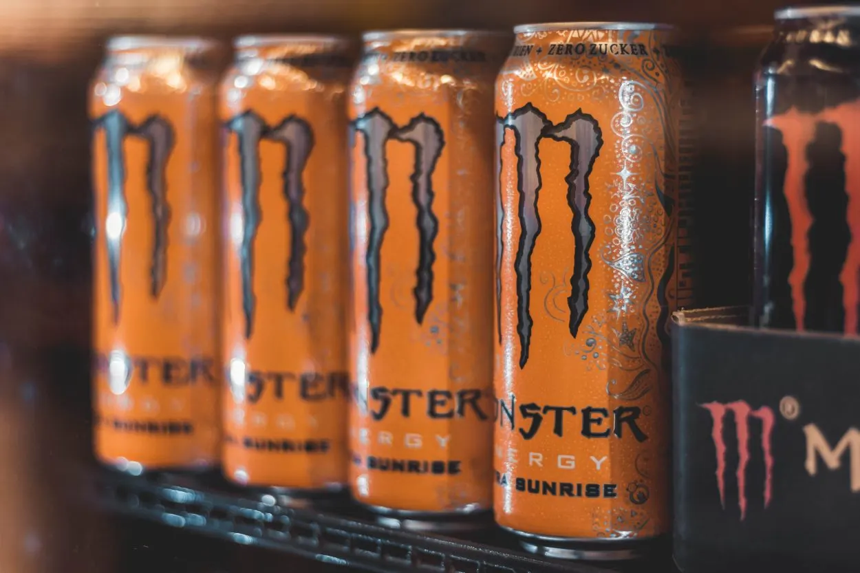 Cans of Monster Energy drinks