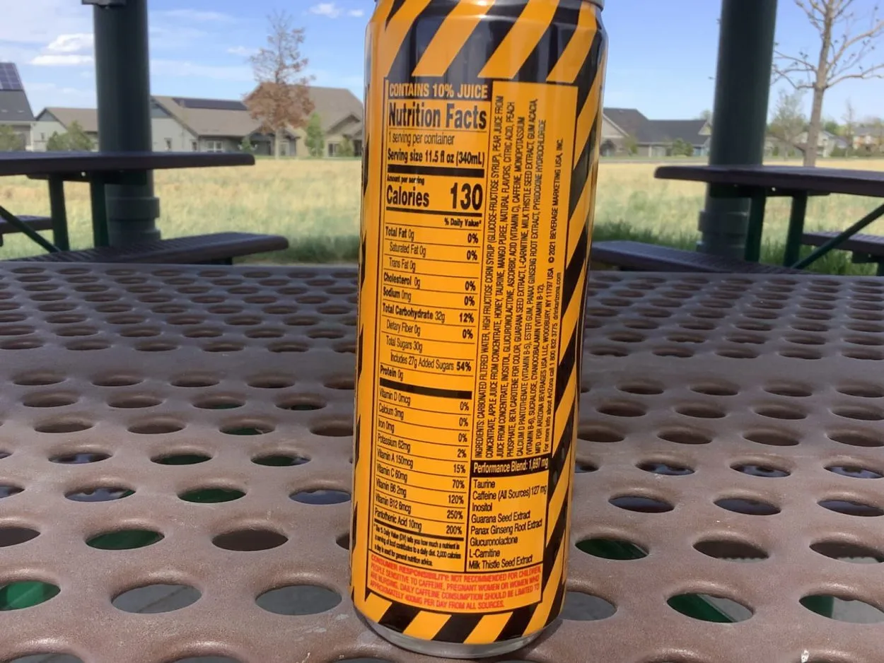 Nutrition facts of Arizona energy drink