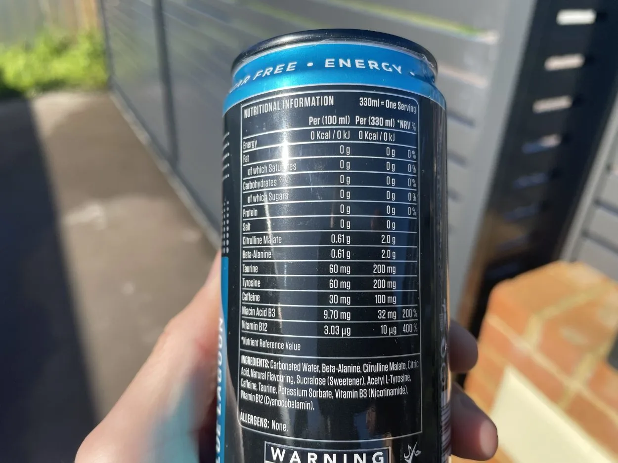 Nutrition facts of ABE energy drink