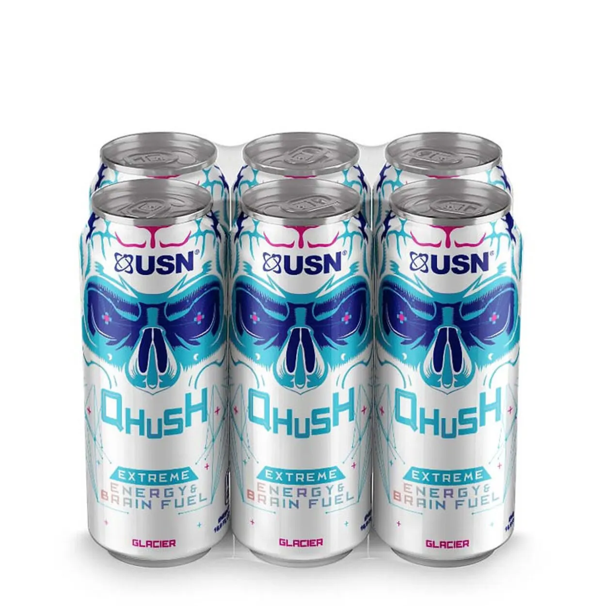 Qhush energy drink glacier flavor.
